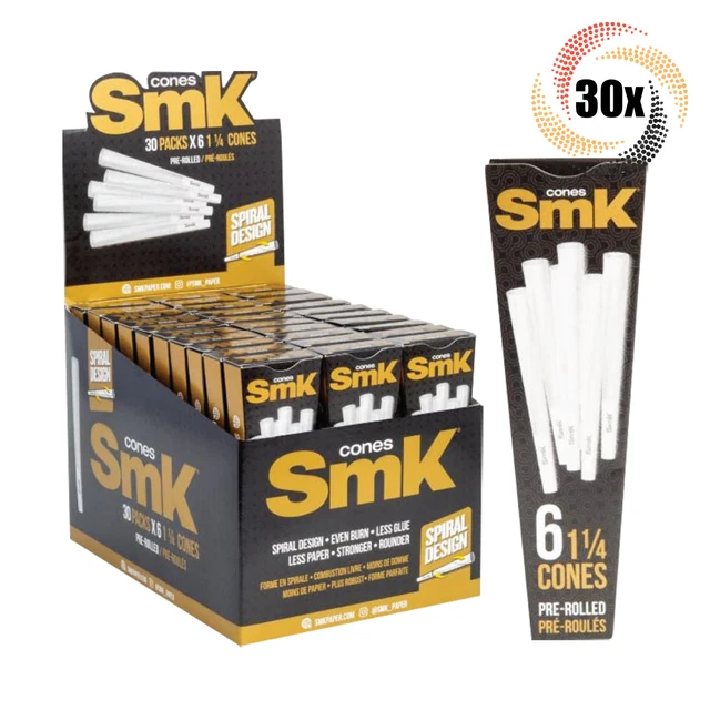 Full Box 30x Packs SMK Pre Rolled Rolling Cones Slow Burn 1 1/4 ( 6 Per Pack )