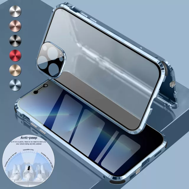 Anti-Spy Glass Magnetic Shockproof Full Case For iPhone 14 Plus 13 Pro Max 12 11