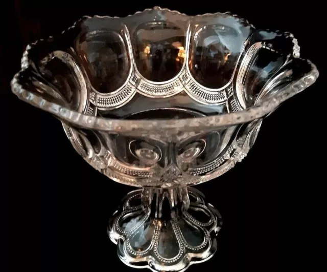 Art Deco Pressed Hobnail Clear Glass Footed Tall Comport/Bowl