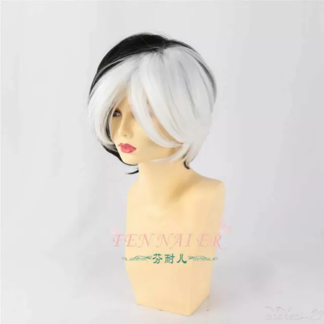 Mix black white Short straight middle parting hair cosplay wig heat resisting
