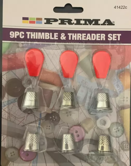 9 PCs Thimble & Threader Set Sewing 6 Thimbles 3 Threaders Tailor Dressmakers