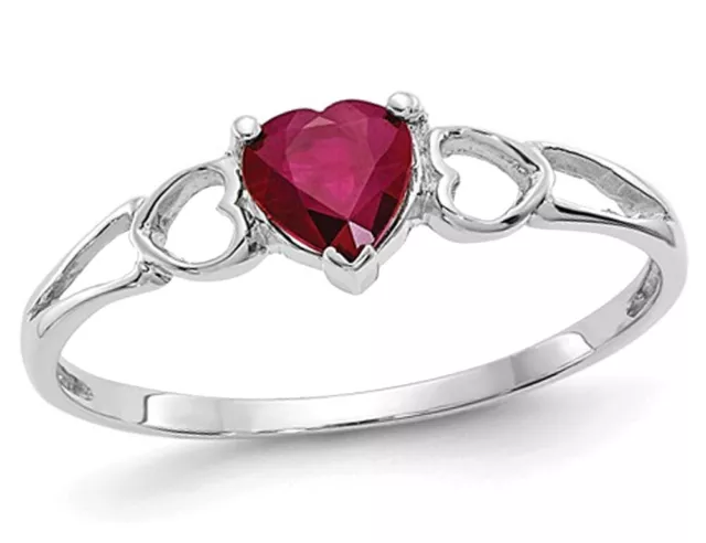 1/2 Carat (ctw) Natural Ruby Heart Promise Ring in 14K White Gold