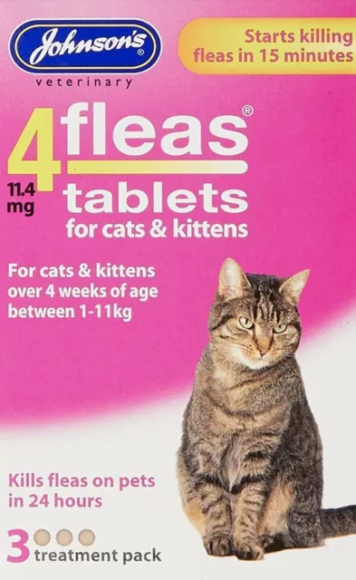 Johnsons Veterinary Products 4 tabletas de pulgas para gatos y gatitos, paquete de 3