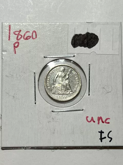 1860-P Seated Liberty Half Dime UNC Pre Civil War Nice Luster