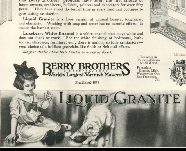1914 Berry Brothers Liquid Granite Varnish Child Cat Yarn Toy Flooring Ad A210
