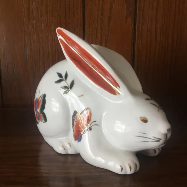 Vintage Porcelain Bunny Rabbit Figurine Colorful Butterflies Easter Japan