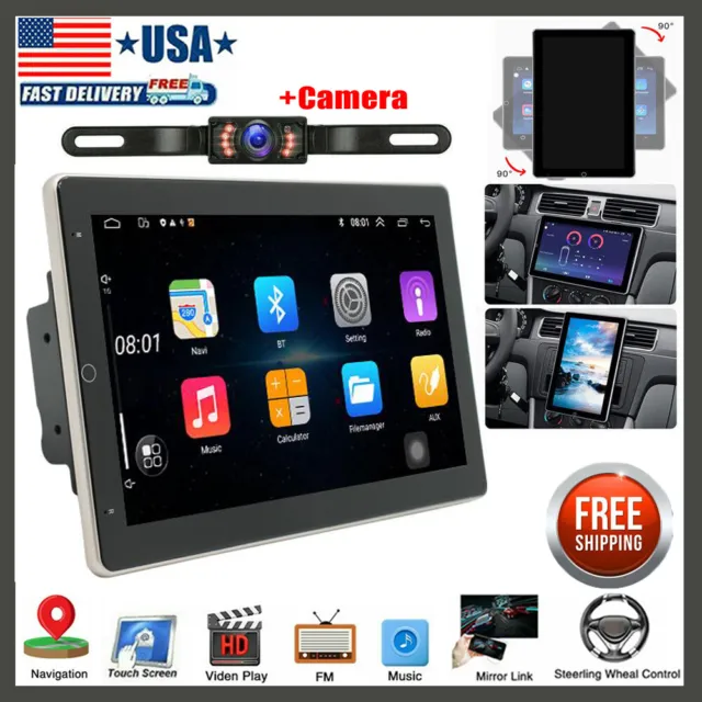 10.1" Rotatable Android 12 Car Stereo Radio 2DIN Touch Screen GPS Wifi + Camera