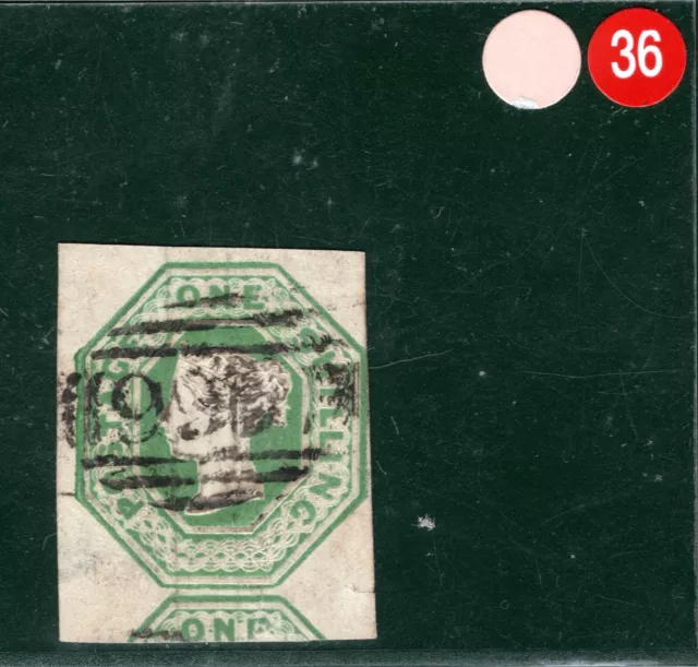 Francobollo GB QV IN RILIEVO SG.55 1s verde (1847) usato gatto £1.000 {samwells}ORED36 3