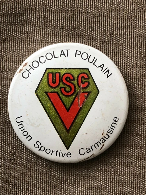 Rare badge publicitaire chocolat Poulain - club de Rugby - années 50