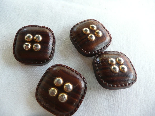 Lot De 10 Boutons Anciens En Cuir Noir 24 Mm - Neufs, Fabrication Française