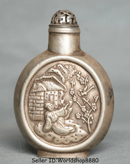 3.2" Old China Silver Dynasty Palace People House Flower snuff box snuff bottle