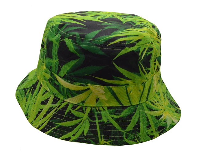 Unisex Hunting Fishing Outdoor Marijuana Pattern Bucket Hat Summer Cap