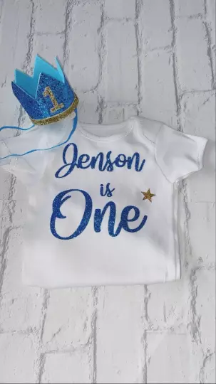 Cappello a corona personalizzato bambino primo compleanno torta smash blu brillante uno