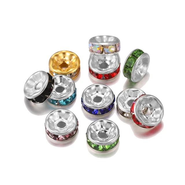 50 piezas cuentas espaciadoras de estrás plateado de 8 mm para hacer joyas cuentas sueltas