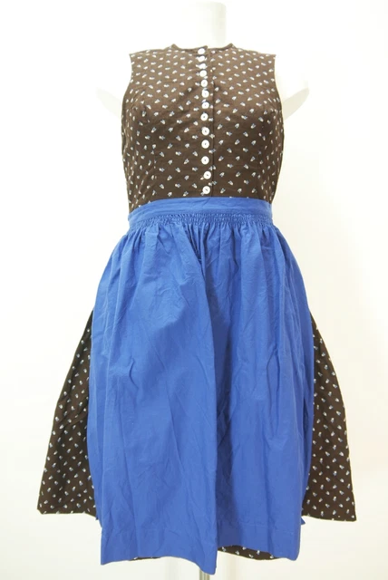 Fatto a mano marrone cotone con motivo floreale magnifico dirndl con grembiule taglia 40