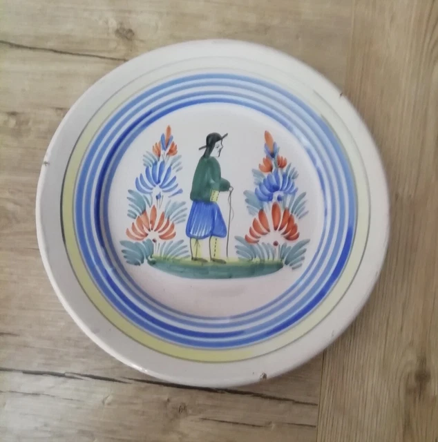 Ancienne Assiette En Faïence De Quimper - Motif Fleurs