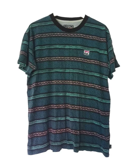 Billabong Surf Stripe T-shirt Mens Size L - Green Waves Pattern Surf Australia