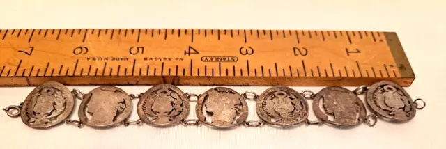 C. 1880-1915 Antique Peru Peruvian Silver Lima Cut Out Coin Sweetheart Bracelet 2