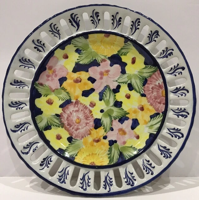 Vintage Jay Wilfred Plate Hand Painted Portugal Porcelain Wall Hanging Lattice