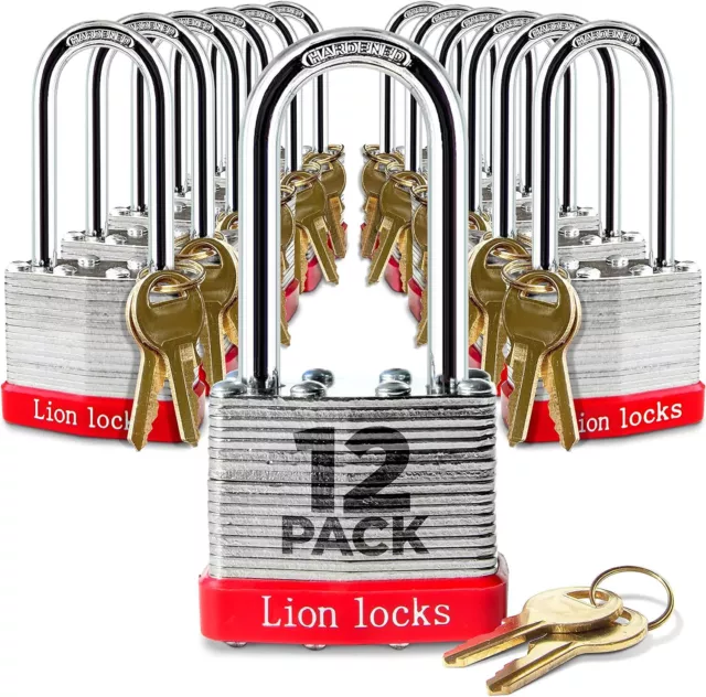 LION LOCKS 12 Keyed Alike Padlocks with 2