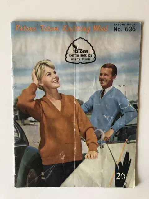 Patons Knitting Book 636 Vintage Knit Patterns Mens Womens Totem Yarn 1960s