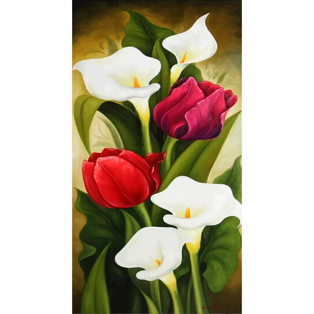 Tulips and Calla Lilies Oil Paint By Numbers DIY Home Decoration Gift Wall Art F