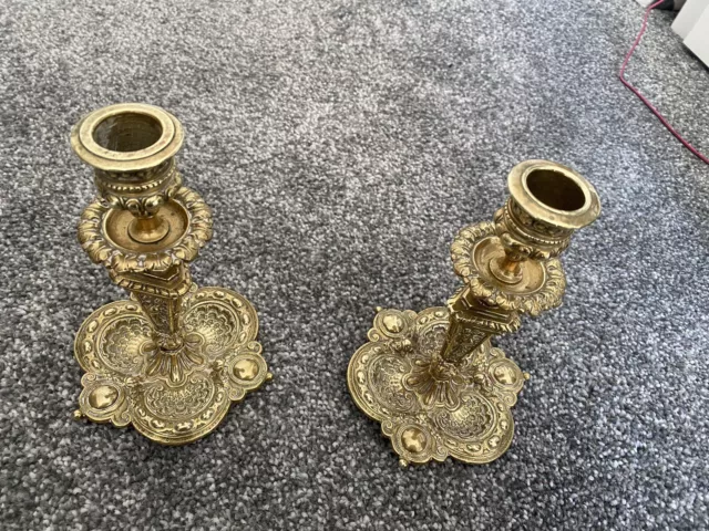 Pair Of Ornate Brass Candlesticks