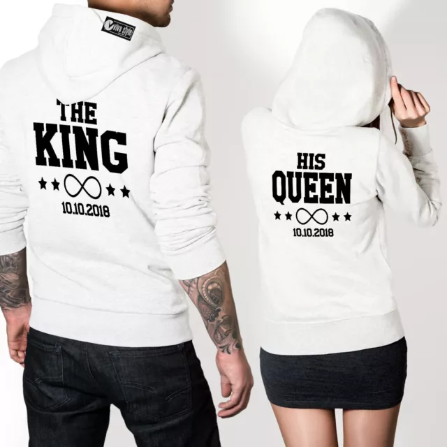 The King His Queen Datum Pulli Hoodie ideales Geschenk für Paare Freunde im SET 2