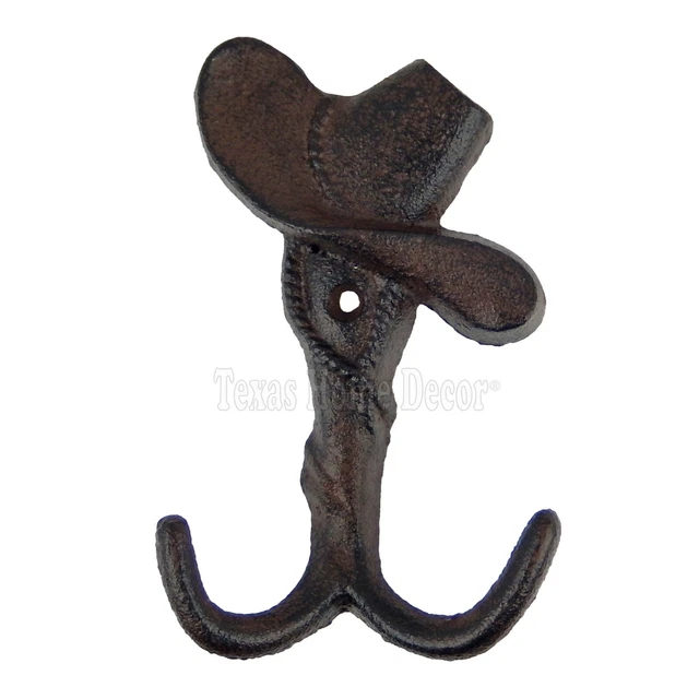 Western Hat Double Wall Hook Key Coat Towel Hanger Rustic Cast Iron