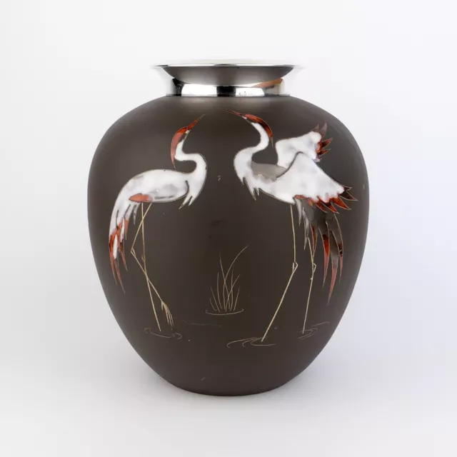 Große KIECHLE KERAMIK Vase signiert 835er Silber Kranich 50er J. WGP Mid-Century
