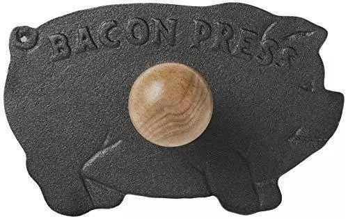 Norpro Cast Iron Pig Shaped Bacon Press with Wood Handle, 8.5in/21.5cm
