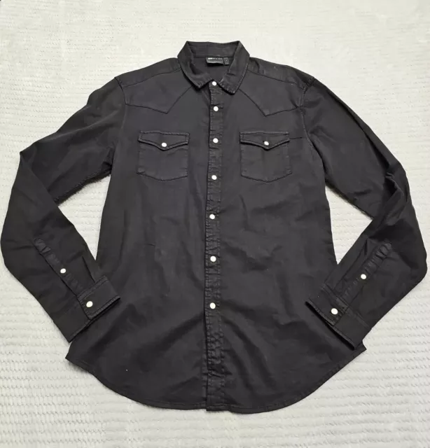 Asos Design Shirt Mens Large Black Pearl Snap Button Up