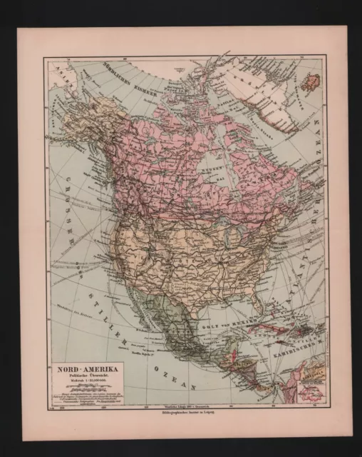Landkarte map 1909: NORD-AMERIKA. Politische Übersicht.