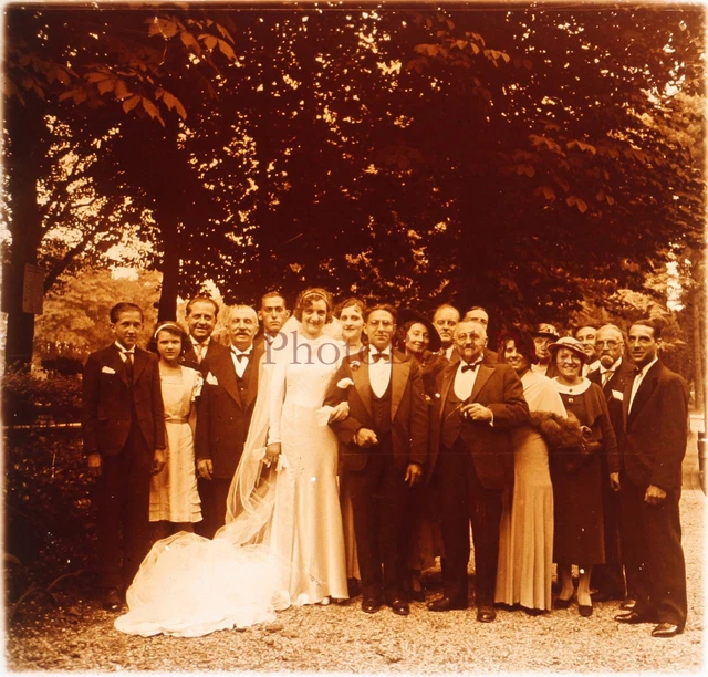 FRANCE Mariage c1930 Photo Plaque de verre Stereo Vintage P29L5n9