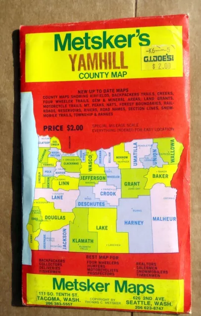 Metsker’s Yamhill County Map Oregon OR Vintage Sportsmen's Guide 17 x 27"