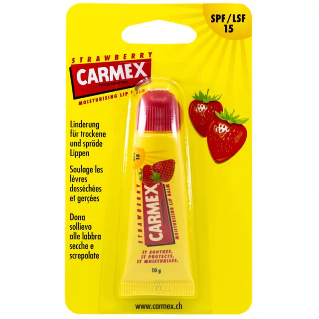 Carmex Fraise Lèvre Baume Tube Parfumé SPF15 Eau Résistant 10ml/10.4ml US