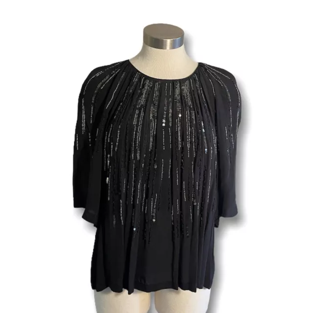 IRO Womens Blouse Barley Sequin Embellished Black Sz 40  US 8