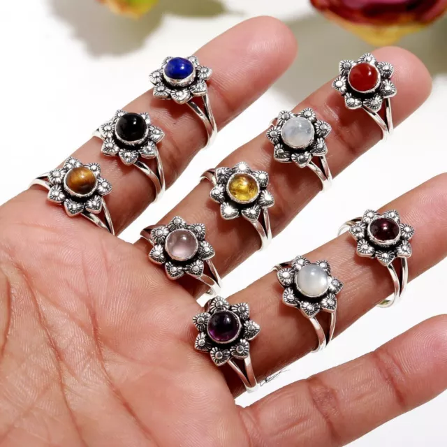 Multi Gemstones Wholesale Set Stylish Jewelry 925 Sterling Silver Rings Mix Size