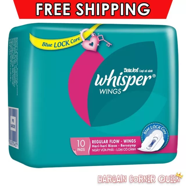 Whisper Wings Regular Flow Pads Menstruation Period Sanitary Napkins 10 Pack