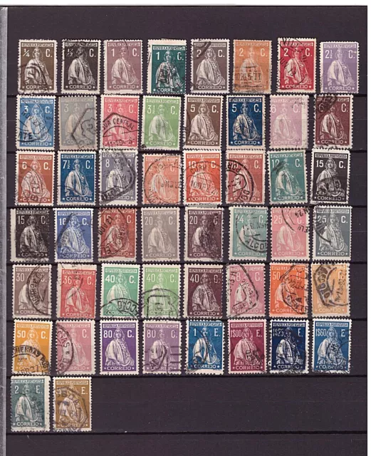 Portugal:  Lot von 50 versch. oo Freimarken "Ceres" aus 1912/29