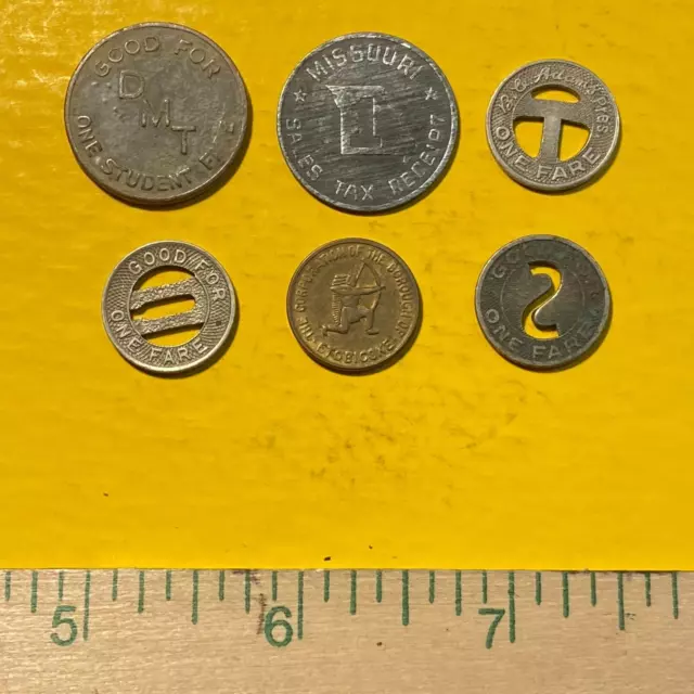 Six Different Vintage US Tax and Transportation Tokens 3