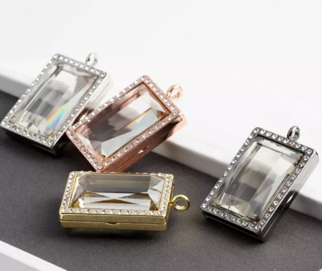 Living Memory Floating Charm rectangular Crystal Glass Locket Pendant Necklace 2