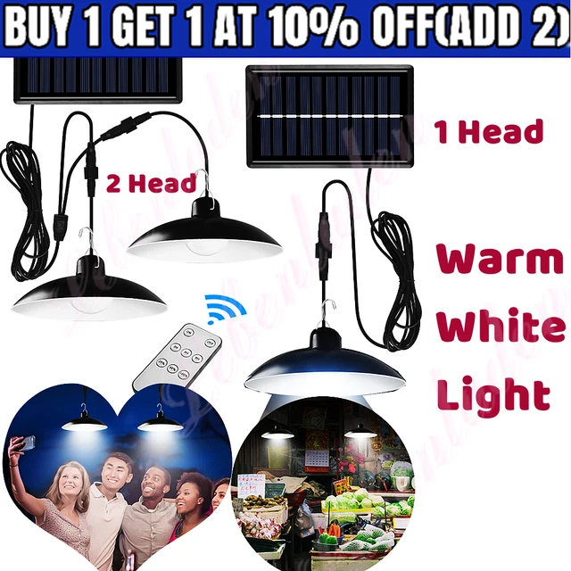 LED Double Heads Solar Pendant Hanging Light Waterproof Remote Lamp Garden Yard