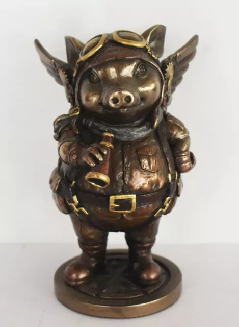 Pig Statue - Explorer - Steampunk - Modern Art - Cold Cast Bronze Resin