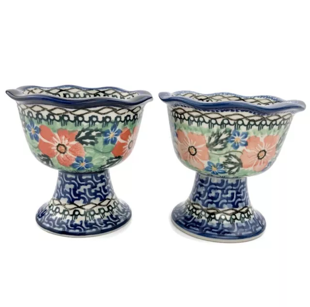 Polish Pottery Ceramika Artystyczna Unikat Pedestal Compote Dessert Bowls (2)