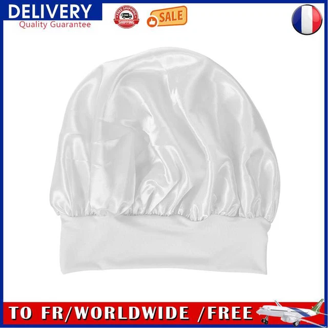 Women Night Sleep Hair Cap Satin Adjustable Curly Hair Styling Hat (White)