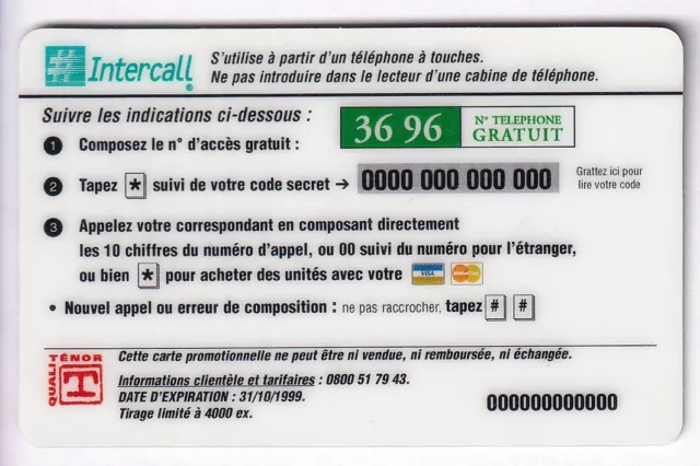 France Telecarte / Phonecard Prepaid .. 25U Intercall Bird Bird Test N°/00 2