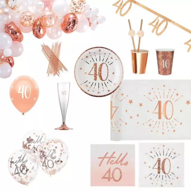 Rose Gold 40th Birthday Party | Napkins Plates Cups Balloons Topper Decorations