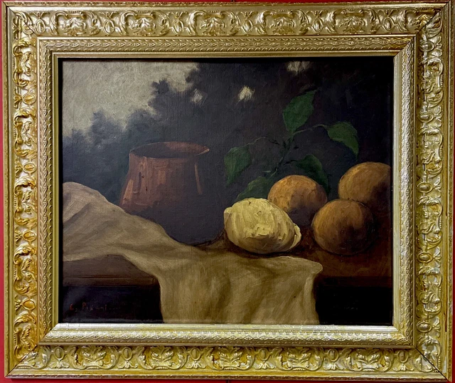 quadro dipinto a olio su tela natura morta frutta con cornice oro stile antico