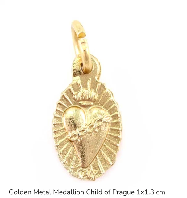 Golden Metal Medallion Child of Prague 1x1.3 cm made in italy new nos.